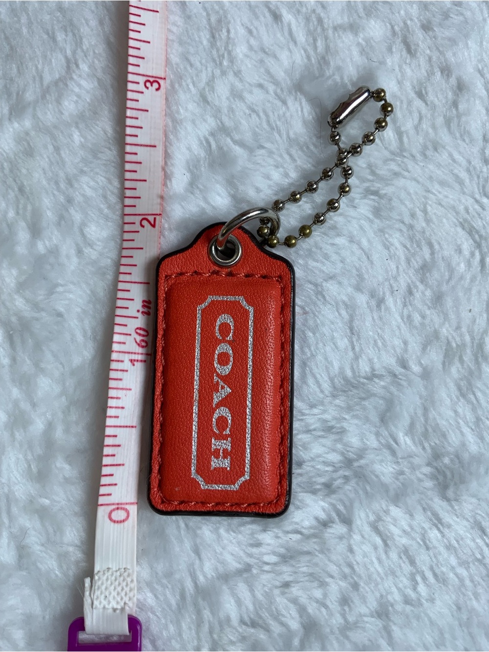 COACH Red Leather Keychain Tag with Brass Chain